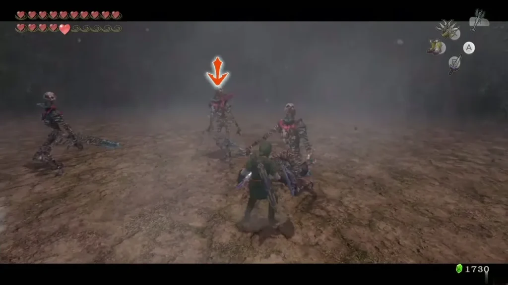 Link surrounded by bandaged Gibdos in the fog on floor 33