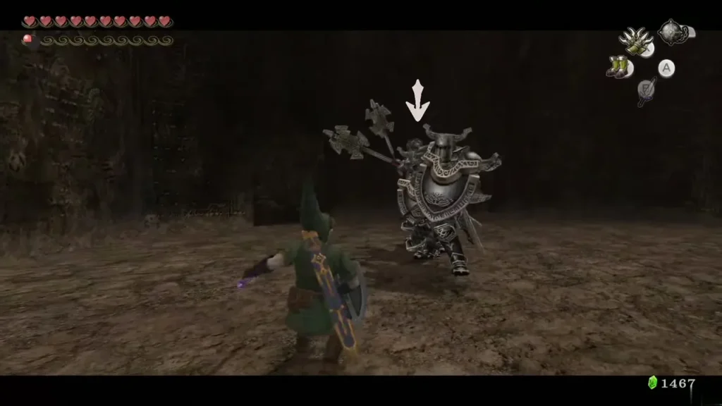 Link sidestepping a Darknut's mace on floor 39