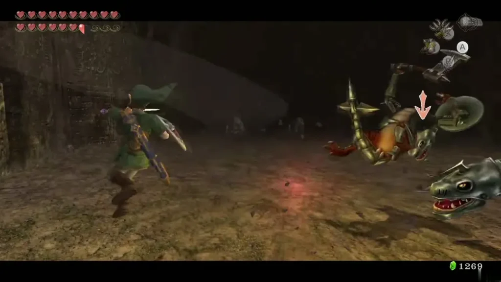 Link locked in combat with a Dynalfos on floor 44