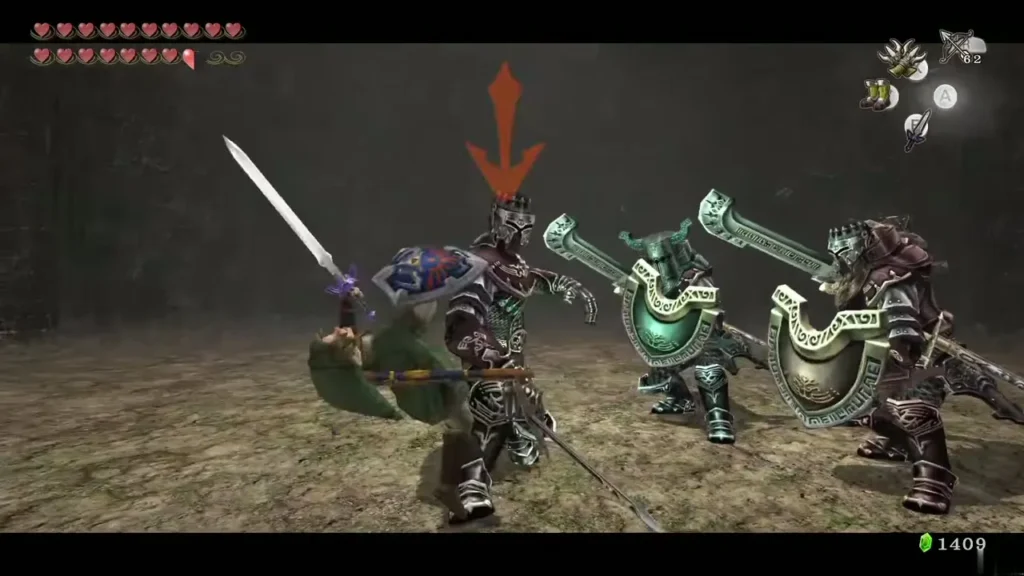 Three Darknuts advancing on Link in a line on floor 49