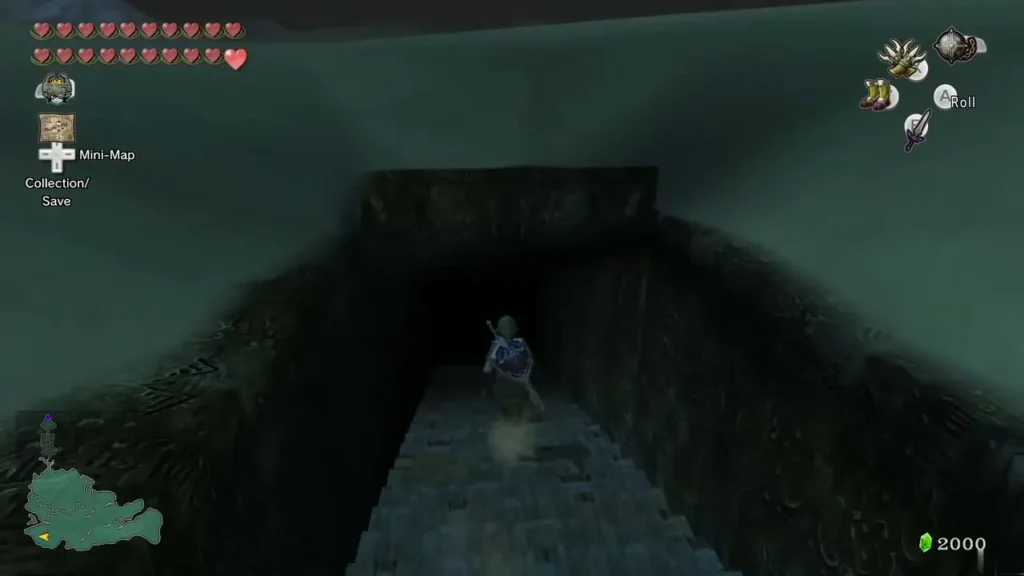 Link heading down a dark stone stairway toward the Cave of Ordeals