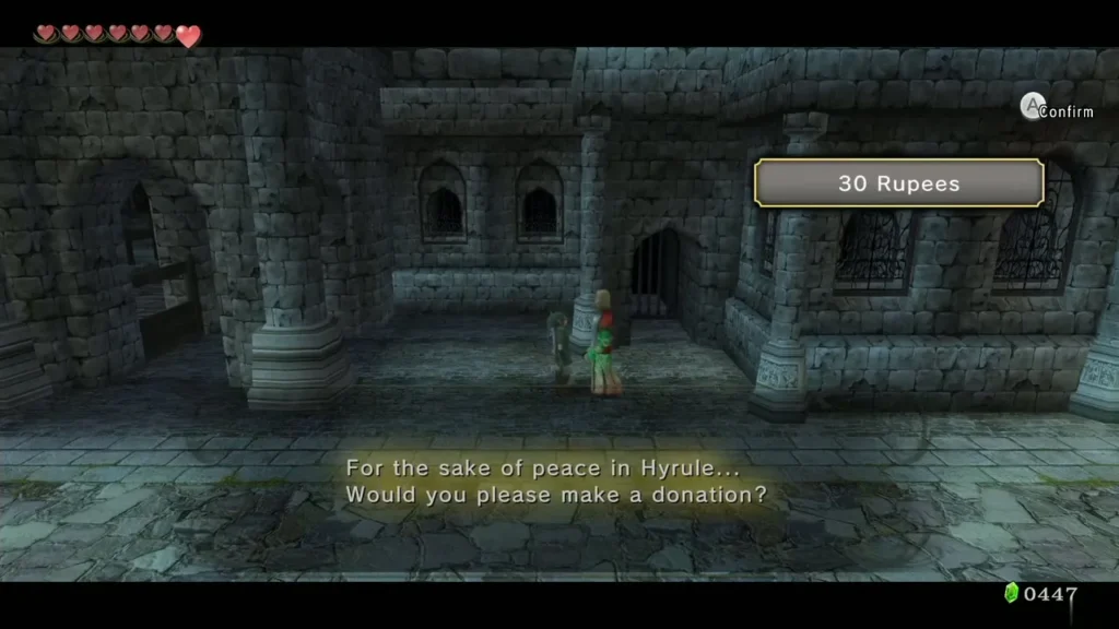Beggar Charlo asking Link for a donation of 30 Rupees in Castle Town Beggar Charlo asking Link for a donation of 30 Rupees in Castle Town