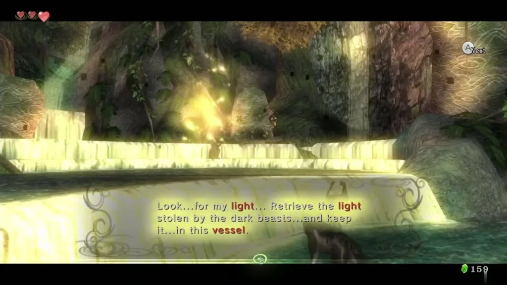 Faron the light spirit glowing at the waterfall in Faron Spring Faron the light spirit glowing at the waterfall in Faron Spring