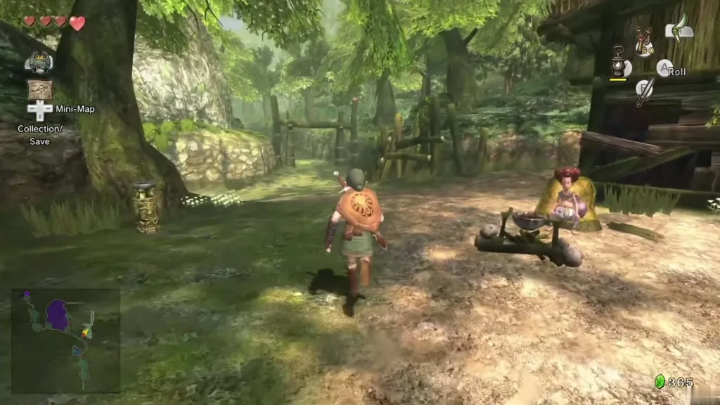 Link walks toward the woodsman's stall in South Faron Woods Link walks toward the woodsman's stall in South Faron Woods