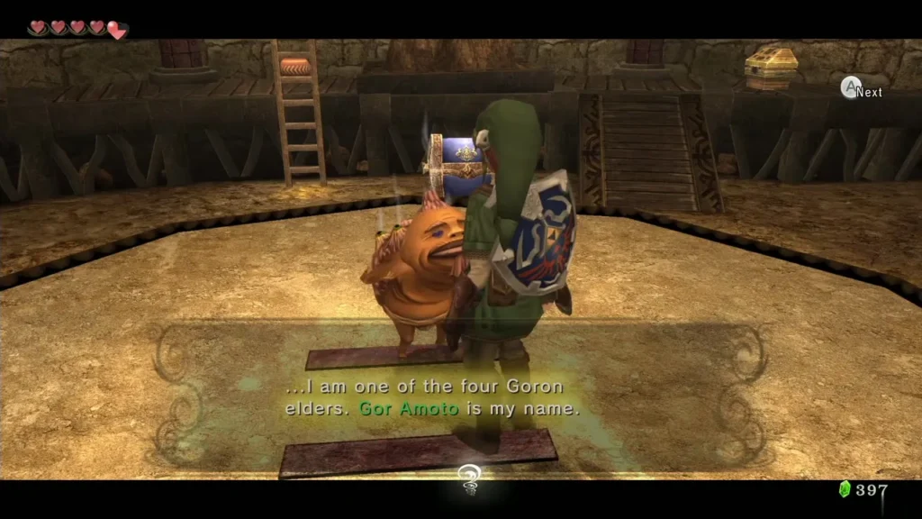Gor Amoto, one of the four Goron elders, introduces himself in the round chamber Gor Amoto, one of the four Goron elders, introduces himself in the round chamber