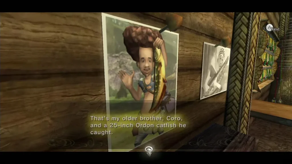 Hena in her shop pointing to a photo of her older brother Coro holding a catfish Hena in her shop pointing to a photo of her older brother Coro holding a catfish