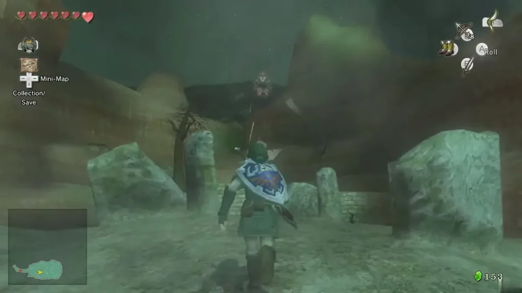 Link walking through the Kakariko Graveyard among the stone markers Link walking through the Kakariko Graveyard among the stone markers