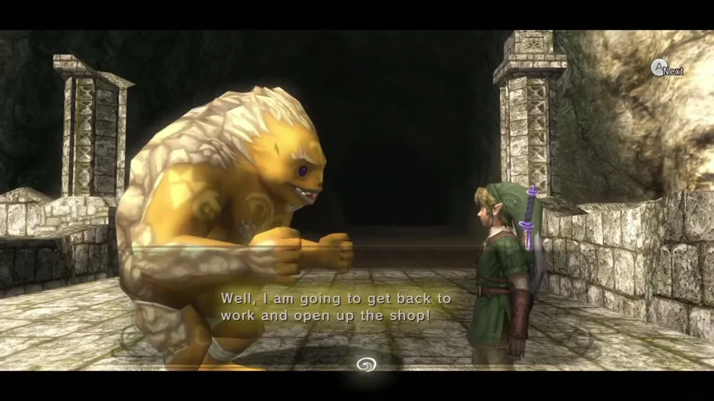 Revived Goron at the bridge saying he will go back to work and open his shop Revived Goron at the bridge saying he will go back to work and open his shop