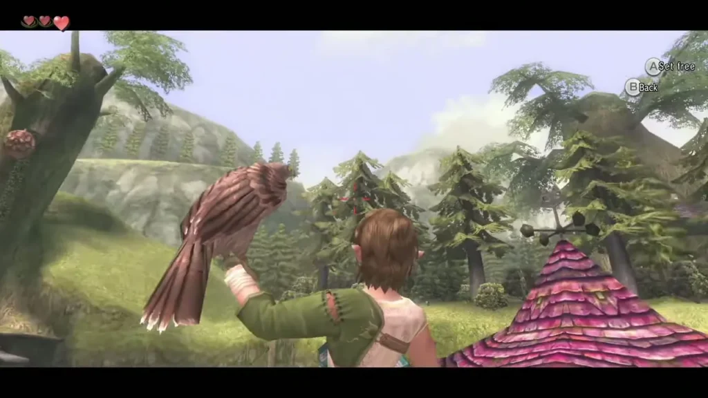 Link holding a hawk on his arm in the Ordon hills Link holding a hawk on his arm in the Ordon hills