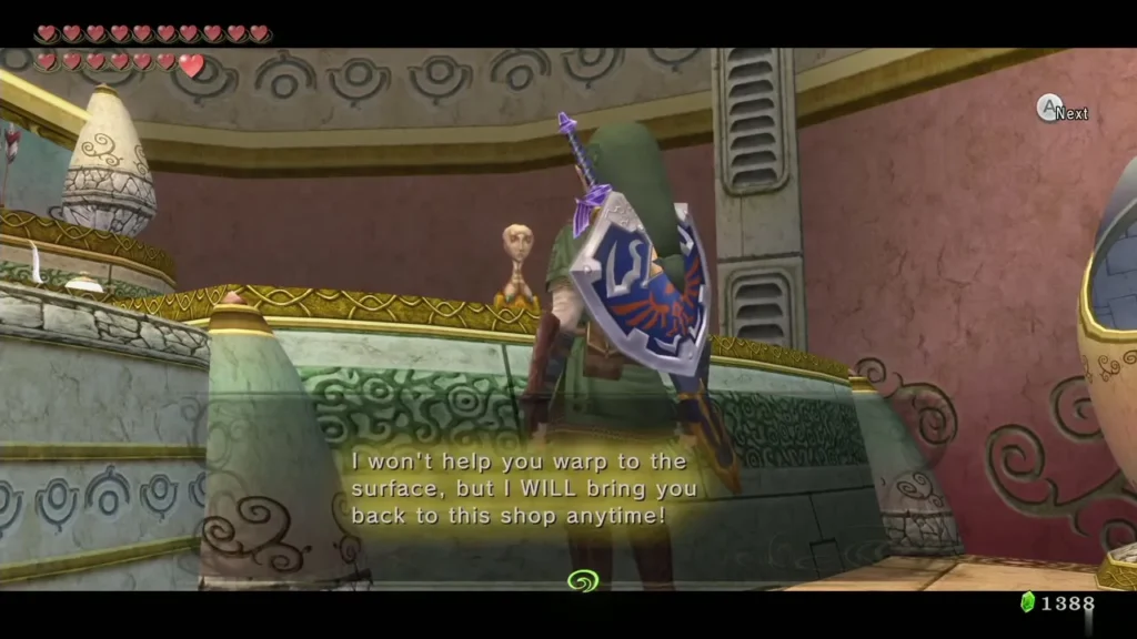 Ooccoo promising to bring Link back to her shop in the City in the Sky Ooccoo promising to bring Link back to her shop in the City in the Sky