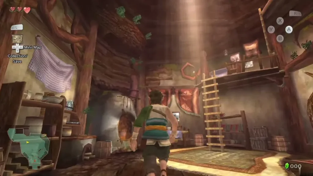 Link in the lit interior of his Ordon Village house Link in the lit interior of his Ordon Village house