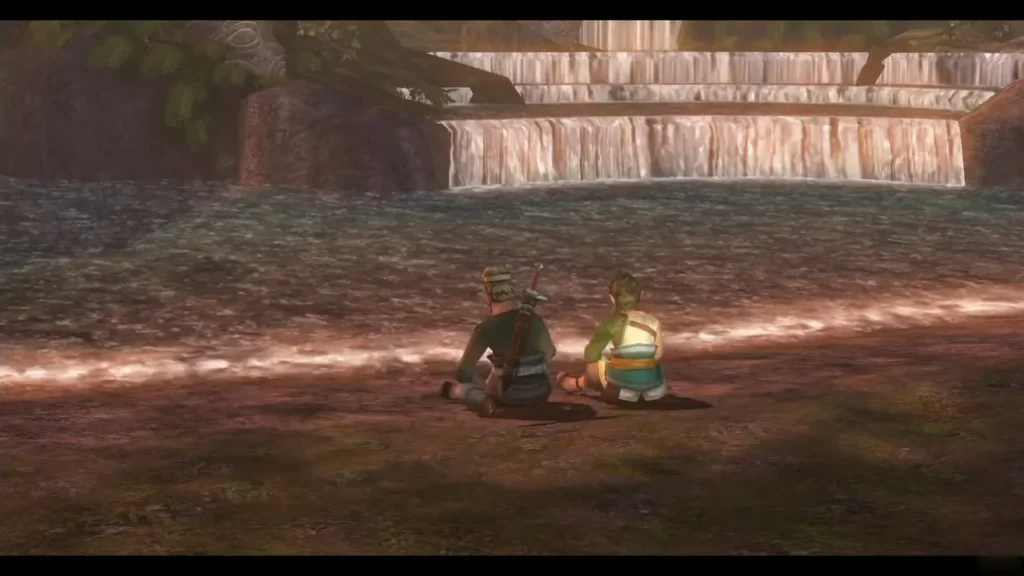 Link and Rusl sitting by Ordon Spring at dusk Link and Rusl sitting by Ordon Spring at dusk