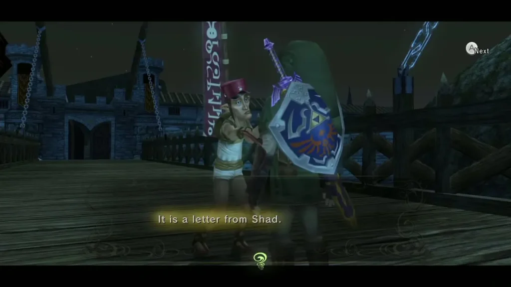 Postman on the Castle Town bridge at night saying it is a letter from Shad Postman on the Castle Town bridge at night saying it is a letter from Shad