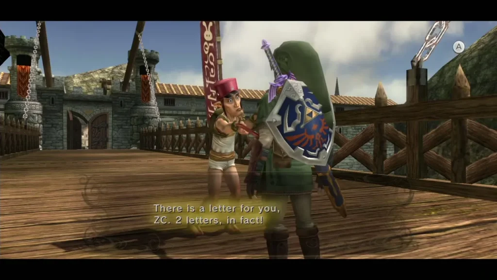 Postman on the Castle Town bridge telling Link there are two letters for him Postman on the Castle Town bridge telling Link there are two letters for him