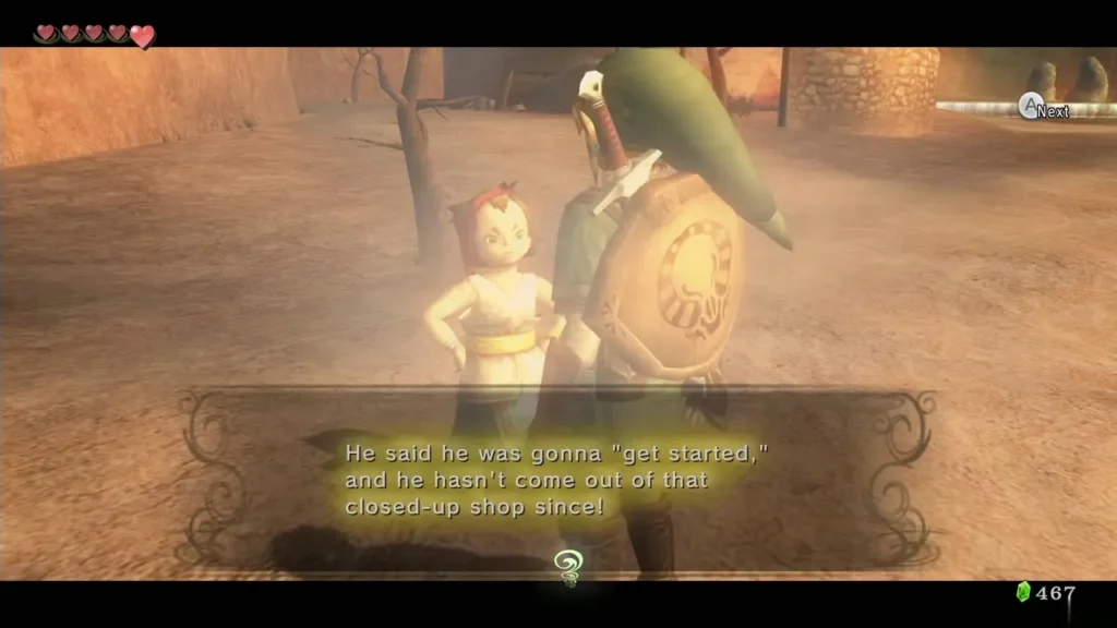 Talo telling Link that Malo has not come out of his closed shop Talo telling Link that Malo has not come out of his closed shop