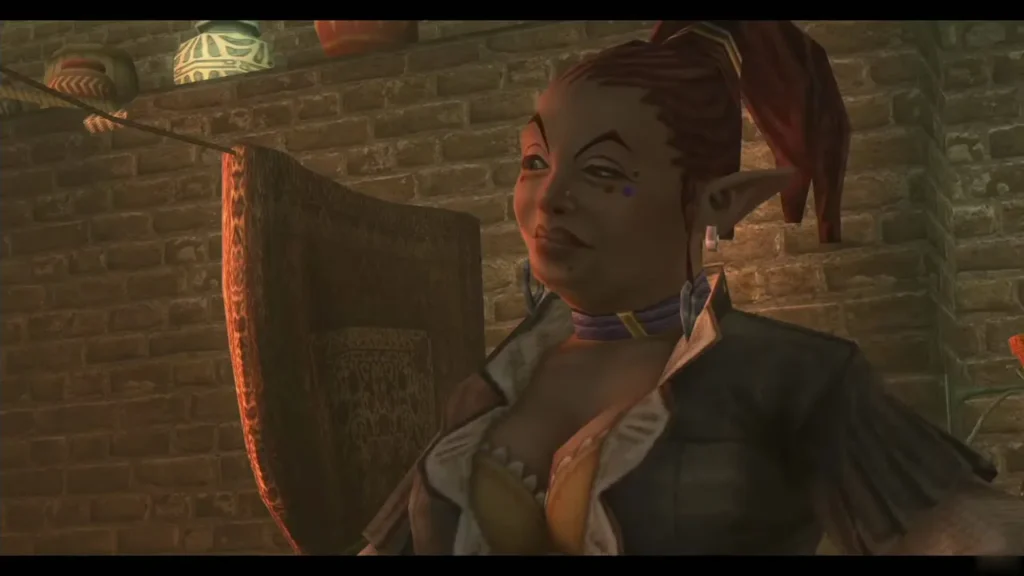 Telma with red hair and a purple choker in Telma's Bar Telma with red hair and a purple choker in Telma's Bar
