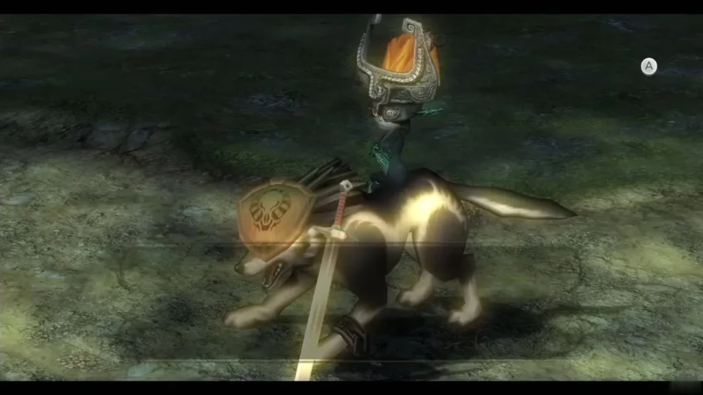 Wolf Link carrying Midna on his back with the Hylian Shield Wolf Link carrying Midna on his back with the Hylian Shield