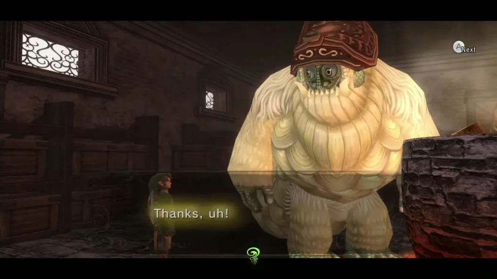 Yeto thanking Link after he brings the pumpkin to the kitchen Yeto thanking Link after he brings the pumpkin to the kitchen