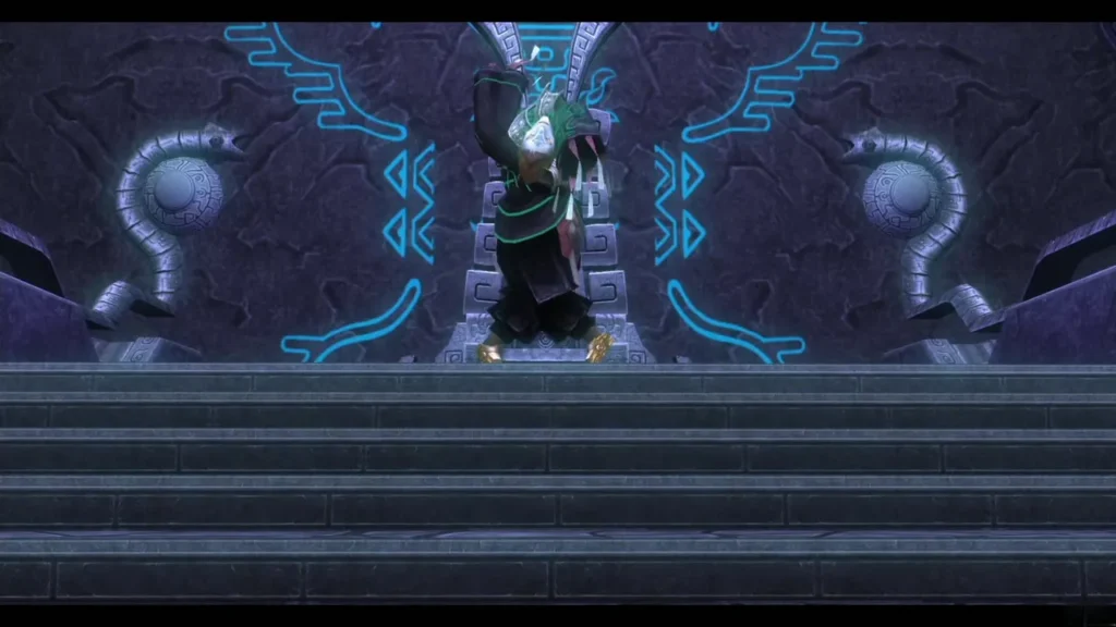 Zant on the throne at the top of a flight of stone steps Zant on the throne at the top of a flight of stone steps