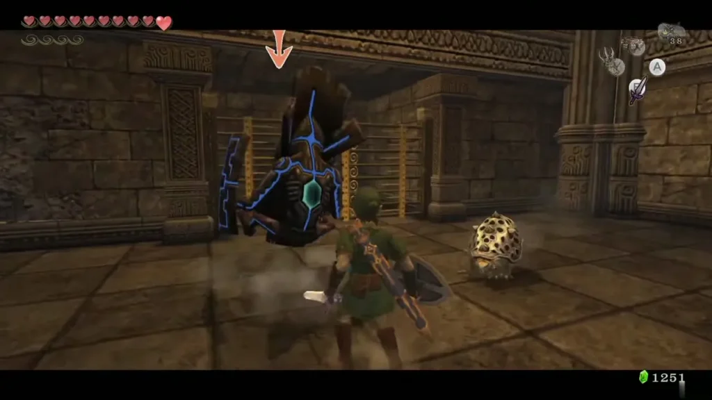 Armos statue with a Helmasaur beside it in a dungeon hall Armos statue with a Helmasaur beside it in a dungeon hall