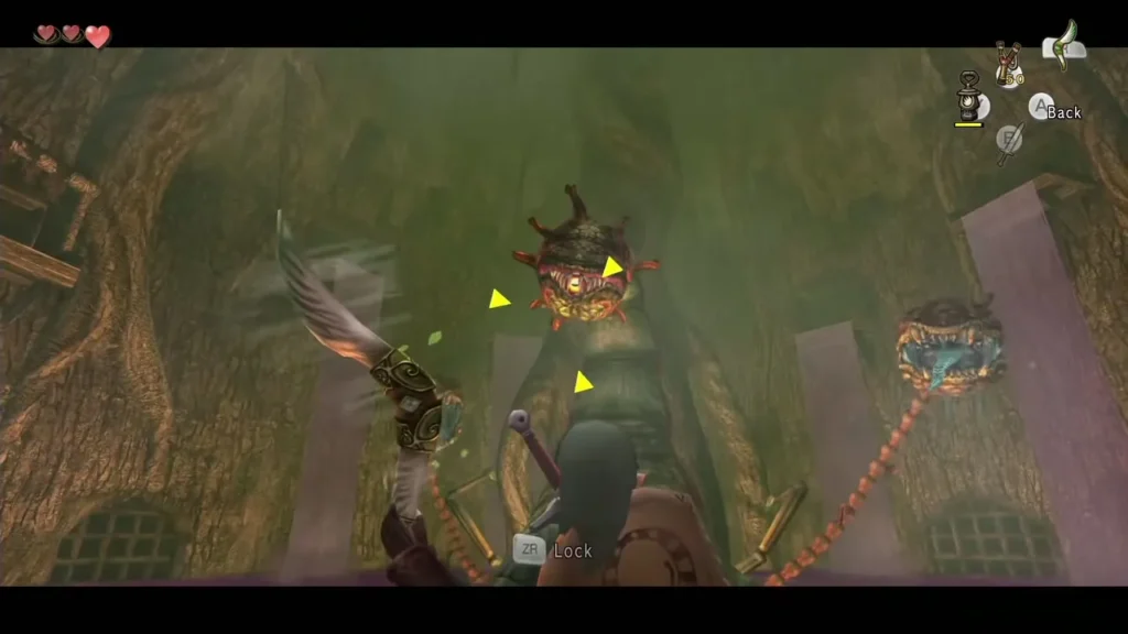 Gale Boomerang locked on Diababa heads in the Forest Temple boss room Gale Boomerang locked on Diababa heads in the Forest Temple boss room
