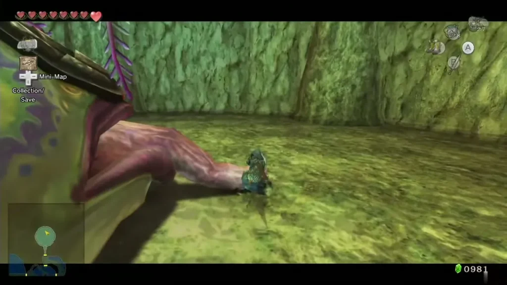 The Deku Toad lying on its side in the Lakebed Temple arena, with a target painted on its back The Deku Toad lying on its side in the Lakebed Temple arena, with a target painted on its back