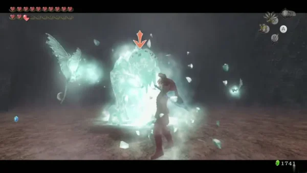 Freezard bursting into shards of ice in a cave arena Freezard bursting into shards of ice in a cave arena