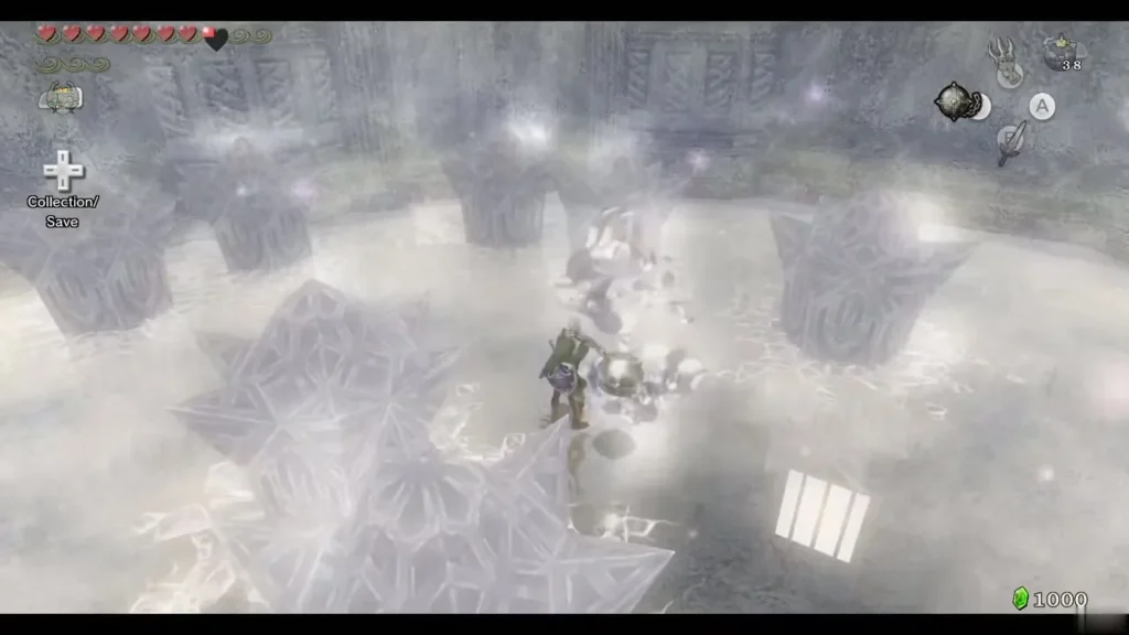 Link swinging the Ball and Chain at ice spikes in the frozen room Link swinging the Ball and Chain at ice spikes in the frozen room