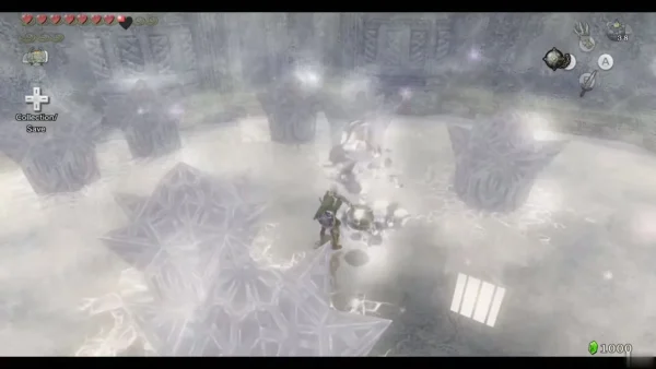 Link swinging the Ball and Chain at ice spikes in the frozen room Link swinging the Ball and Chain at ice spikes in the frozen room