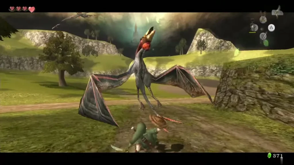 Red-headed Kargarok diving at Link on a Hyrule Field path Red-headed Kargarok diving at Link on a Hyrule Field path