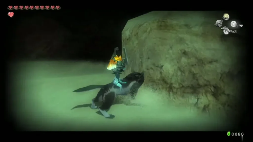 Wolf Link beside a spiky green Leever rising from the sand Wolf Link beside a spiky green Leever rising from the sand