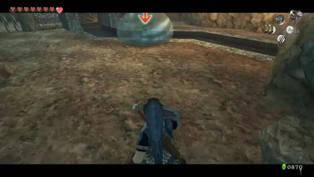 Link aiming an arrow at a clear bubble on the Lakebed Temple floor Link aiming an arrow at a clear bubble on the Lakebed Temple floor