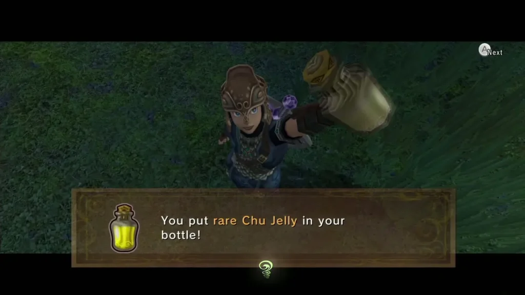 Link holding up a bottle as the message says he put rare Chu Jelly in it Link holding up a bottle as the message says he put rare Chu Jelly in it