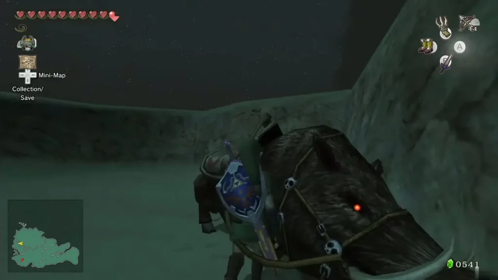 Link riding a dark Bullbo beside a rock wall in Hyrule Field at night Link riding a dark Bullbo beside a rock wall in Hyrule Field at night