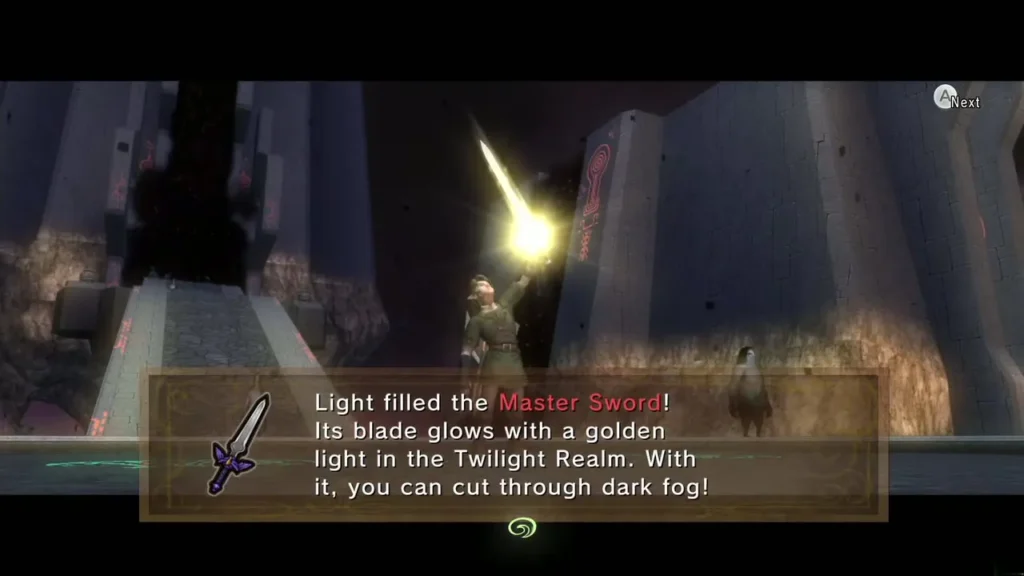 Message box saying the light-filled Master Sword can cut through dark fog Message box saying the light-filled Master Sword can cut through dark fog