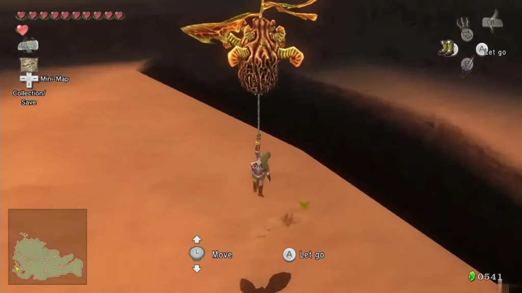 Link hanging below a Peahat over the desert Link hanging below a Peahat over the desert