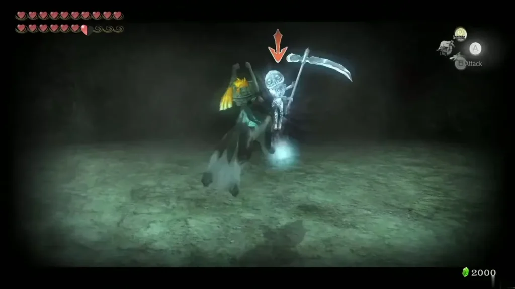 Wolf Link attacking a ghostly Poe with a scythe in a misty graveyard Wolf Link attacking a ghostly Poe with a scythe in a misty graveyard