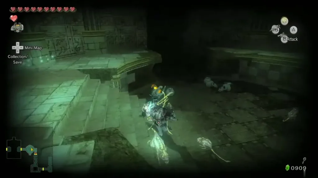 Wolf Link on a stone stair with pale rats scattered across the floor Wolf Link on a stone stair with pale rats scattered across the floor
