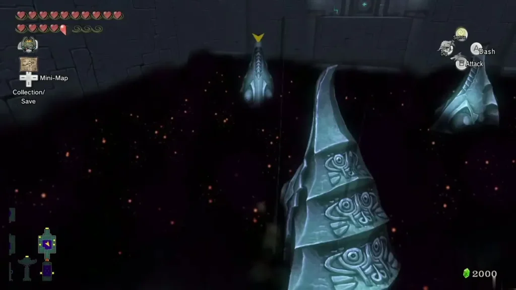 Two giant Zant masks rising above the dark fog in the Palace of Twilight Two giant Zant masks rising above the dark fog in the Palace of Twilight