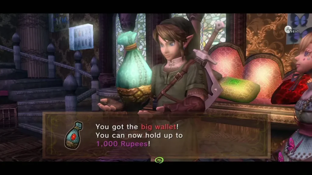 Link holding up the Big Wallet after Agitha gives it to him Link holding up the Big Wallet after Agitha gives it to him