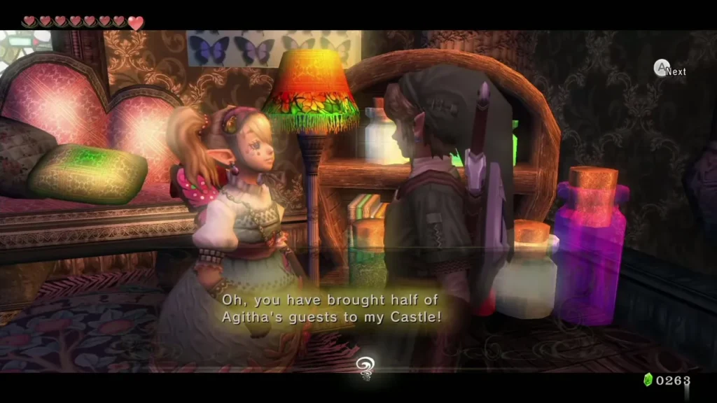 Agitha telling Link he has brought half of her guests to her Castle Agitha telling Link he has brought half of her guests to her Castle