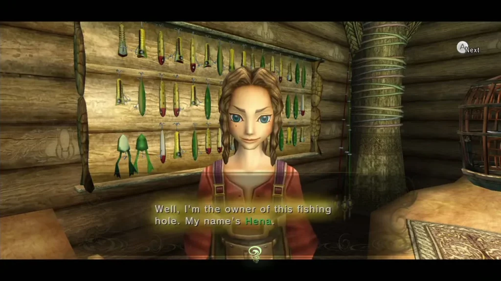Hena, the fishing hole owner, introducing herself in her shop Hena, the fishing hole owner, introducing herself in her shop