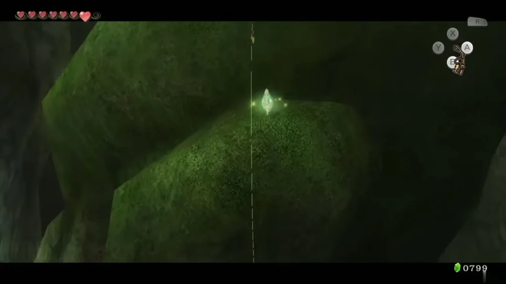 The lure line stretched up to the Piece of Heart on the rock arch ledge The lure line stretched up to the Piece of Heart on the rock arch ledge