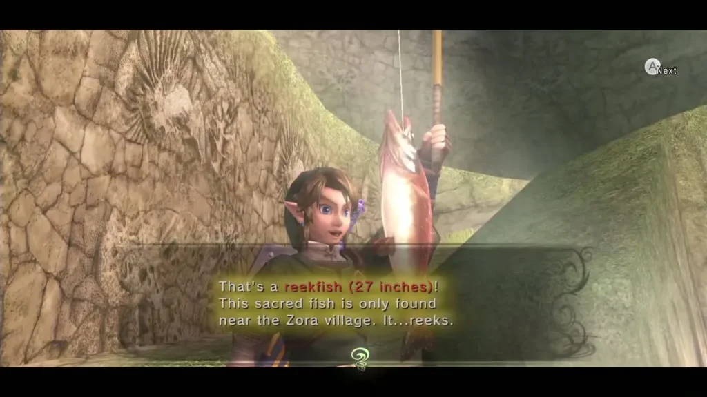 Link holding up a 27 inch reekfish with its catch message Link holding up a 27 inch reekfish with its catch message