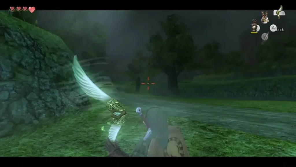 Link aiming the Gale Boomerang at the female beetle on the tree