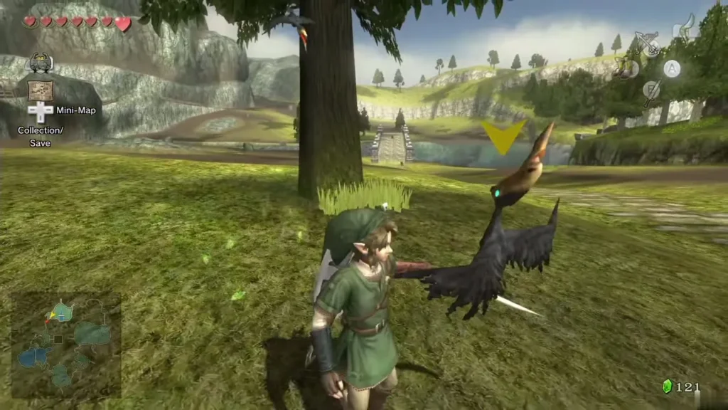 Link fighting a Guay beside a tree in the field north of Castle Town