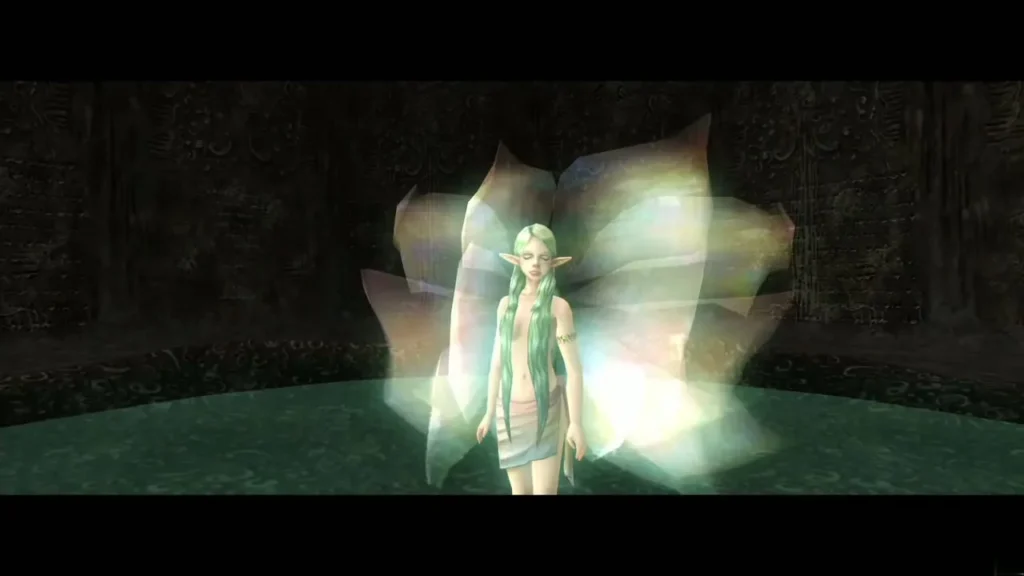 Great Fairy with glowing wings standing in a dark chamber on floor 30 Great Fairy with glowing wings standing in a dark chamber on floor 30