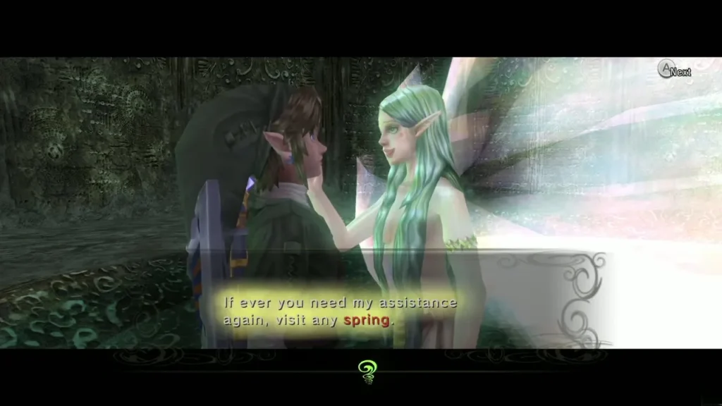 Great Fairy on floor 50 telling Link to visit any spring if he needs her help again Great Fairy on floor 50 telling Link to visit any spring if he needs her help again