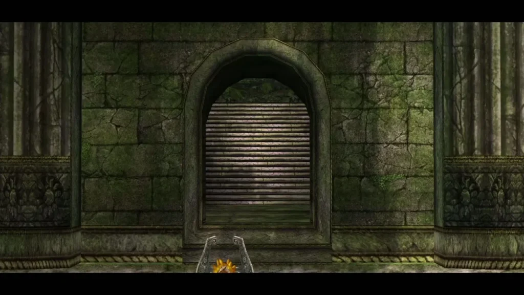The Sacred Grove gate opened onto a flight of stone stairs The Sacred Grove gate opened onto a flight of stone stairs