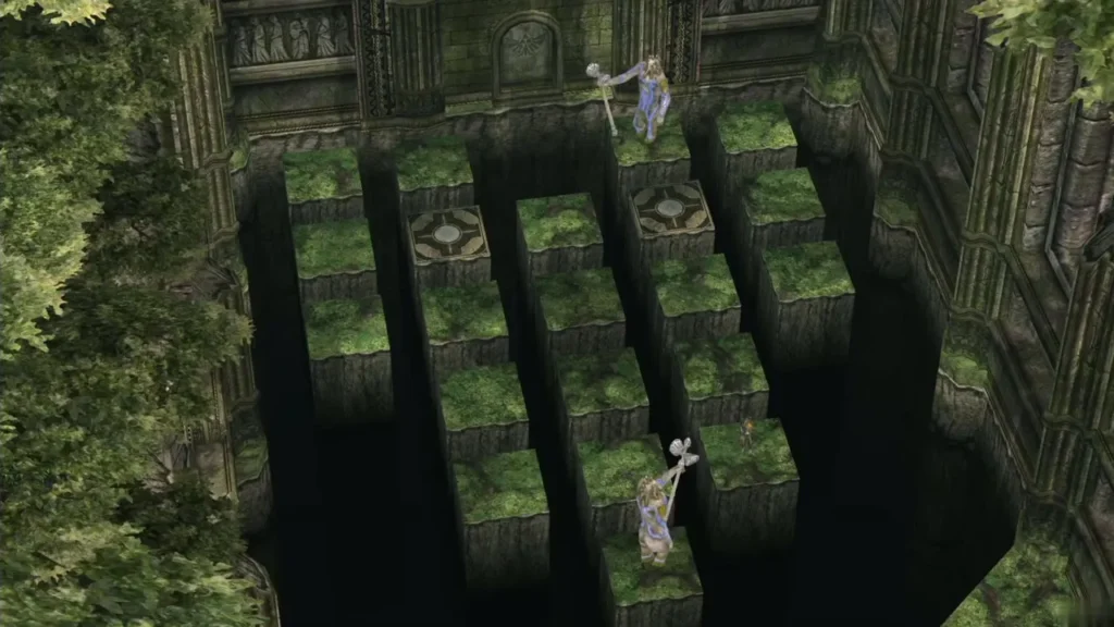 Overhead view of the heart-shaped platform grid with both guardians Overhead view of the heart-shaped platform grid with both guardians
